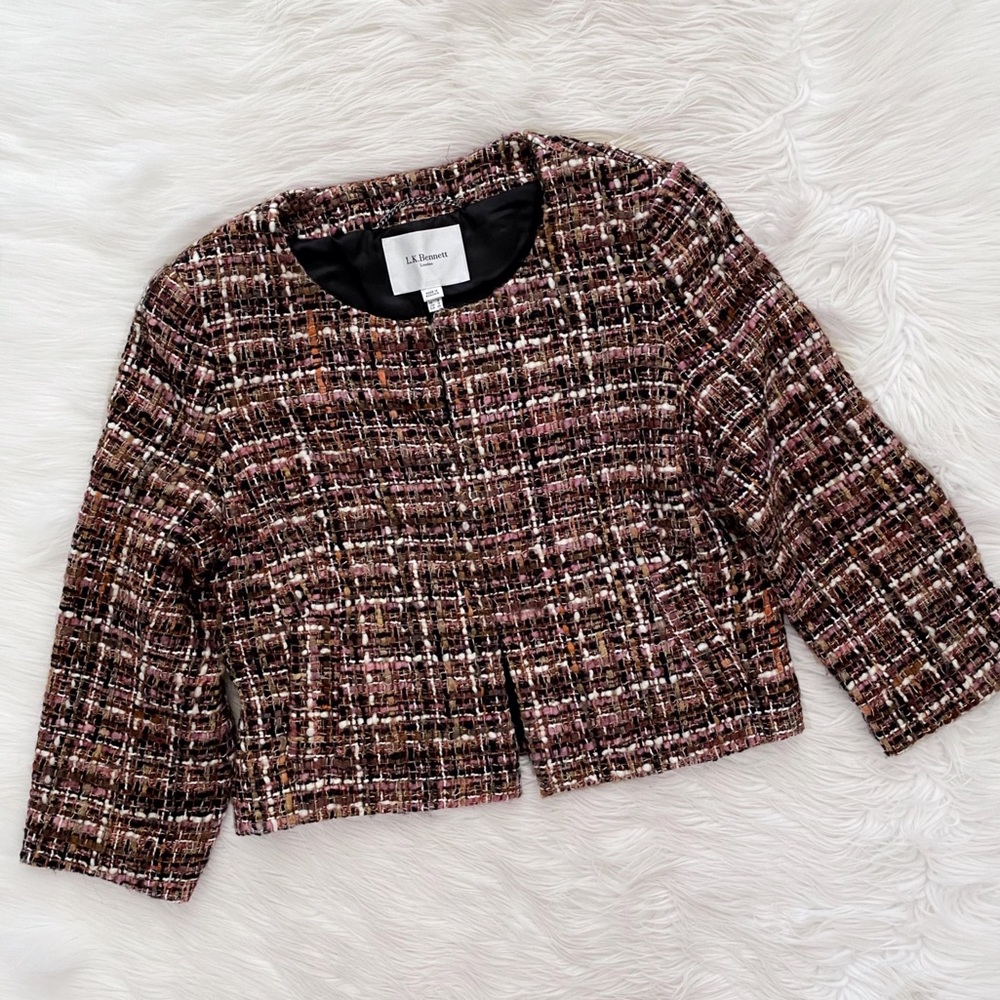 L.K. Bennett Black Brown Tweed Wool Boucle Blazer Jacket
